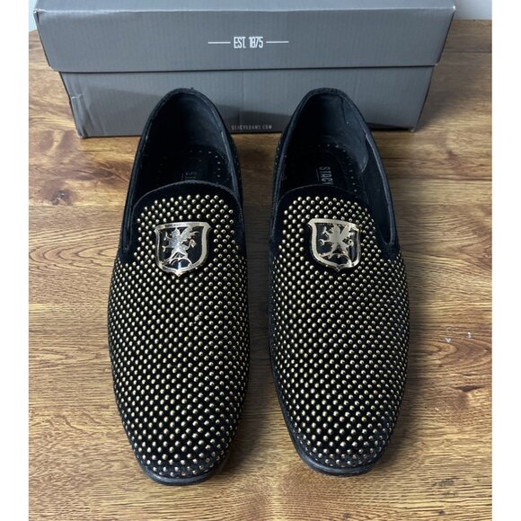 Stacy Adams Men Shoes Swagger Studded Slip On Satin Black Gold 25228-715 Size 9M main image 5